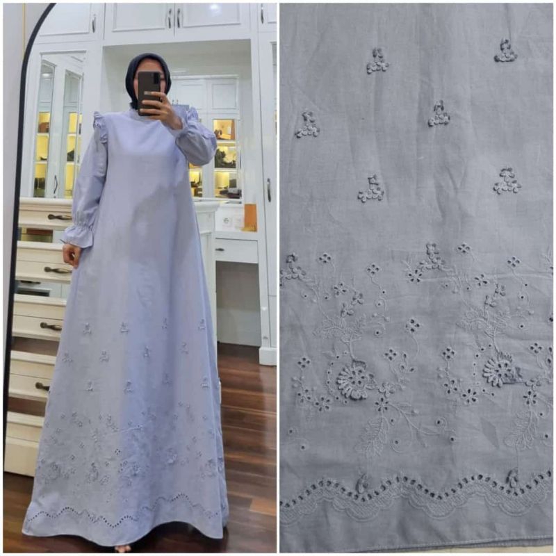 gamis katun bordir simpel kayla