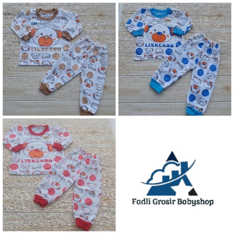 Setelan Bayi Motif Linkcard Lengan Panjang Baju Celana Bayi Kancing Bahu Setelan Bayi Usia 2-12 Bulan Terbaru