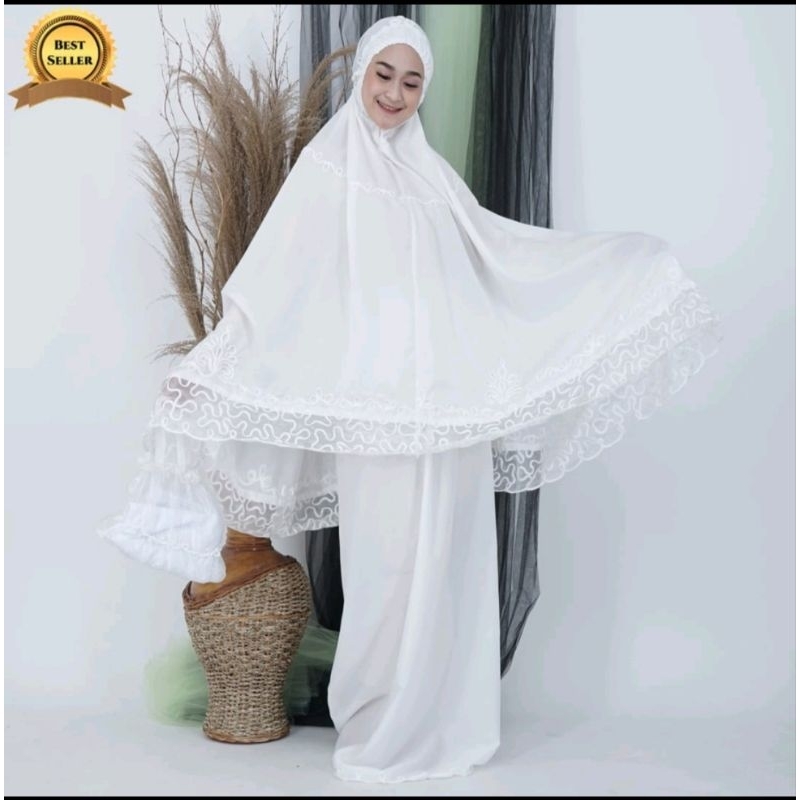 mukena organdi putih renda dewasa