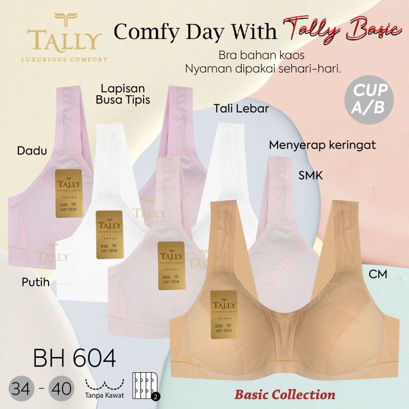 TALLY BRA BH REMAJA/DEWASA 604 I CUP B I TANPA BUSA I TANPA KAWAT I KAIT 2 I SIZE 34 - 40