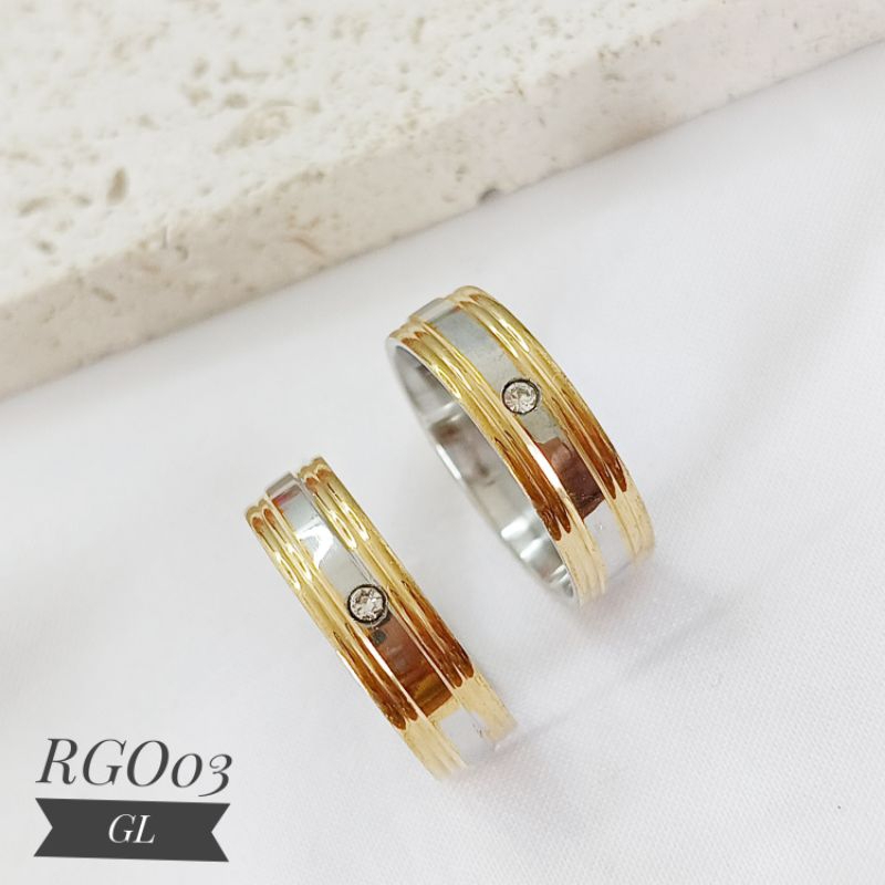 Cincin Titanium mata satu mix gold silver RGO03