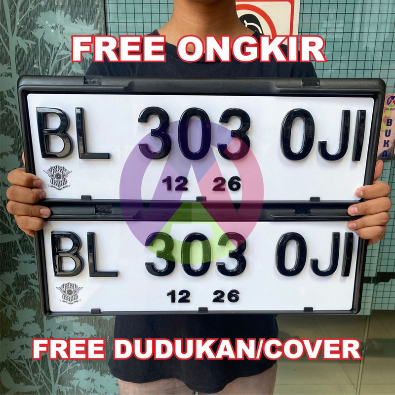 Nomor Plat Timbul Mewah Mobil Cembung 7 cm hitam FREE COVER