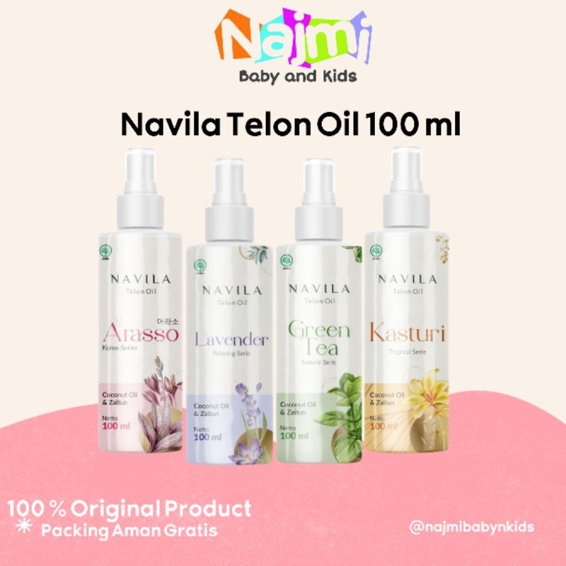 Navila Aromatic Telon Oil 100 ml Pump / Minyak Telon Oil Kasturi Green Tea Lavender Arasso