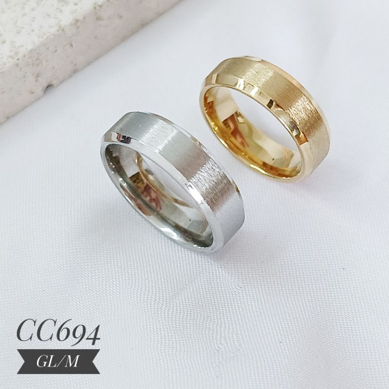 Cincin Titanium Unisex Hitam, Gold, Silver CC694 /CC695