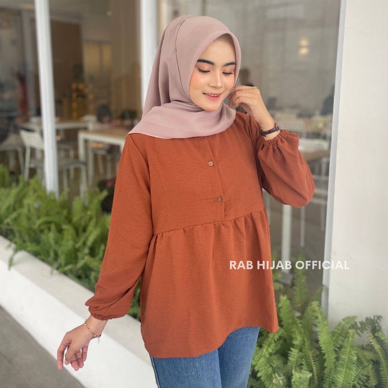 Haifa Blouse Atasan Kemeja Basic Polos Wanita Crinkle Airflow Premium