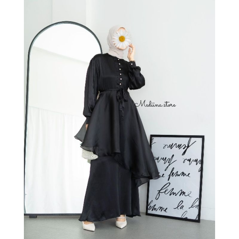 Beleza Dress free Broch | Dress Lebaran Kondangan | Organza | Sage Green| Gamis