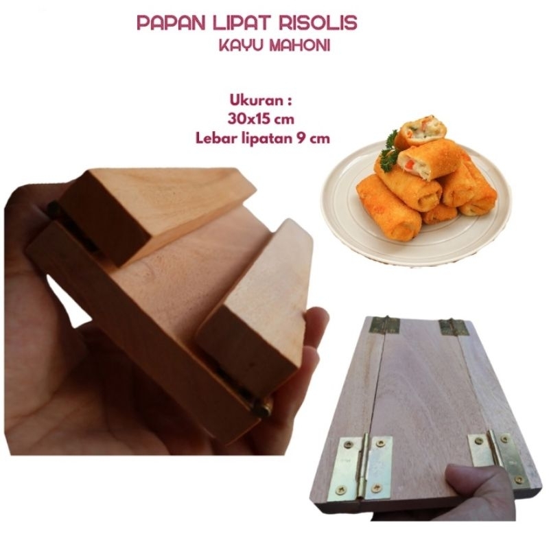 SATU SET ALAT MEMBUAT RISOLIS/ ALAT MEMBUAT RISOLIS BAHAN KAYU MAHONI /GARPU PENCELUP RISOLIS/PAPAN LIPAT RISOLIS GRATIS RESEP