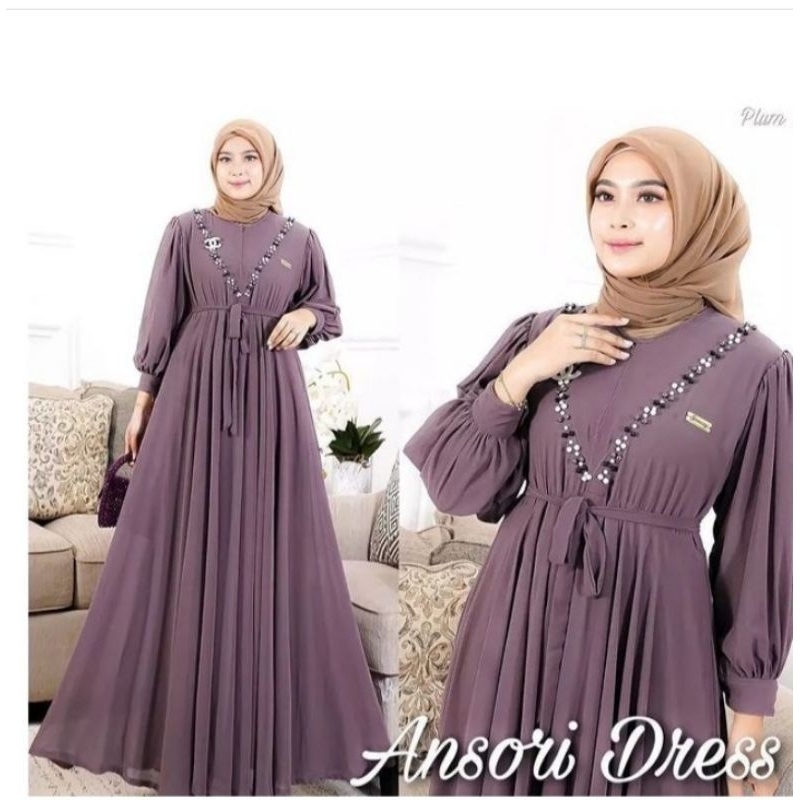 COD Gamis  Payet Mutiara Import Terbaru Ansori Dres Bahan Ceruty Babydoll  Aplikasi Swaroski Mutiara