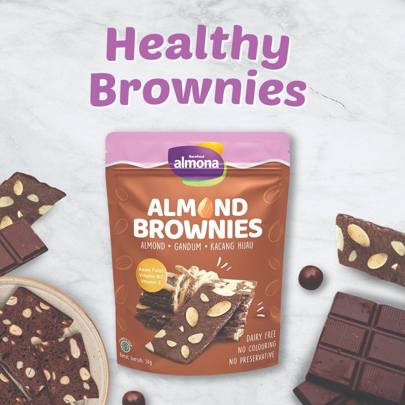 Almona Almond Brownies Chip Cemilan Ibu Hamil Menyusui / Kukis Almond Cemilan Sehat