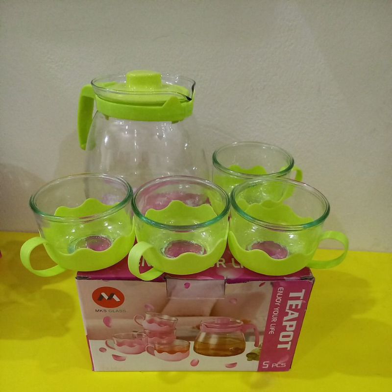 [ IMPORT MURAH ] TEAPOT SET KACA ISI 5 PCS (1 TEKO + 4 GELAS)-SOUVENIR KADO PITCHER TEKO GELAS SET M