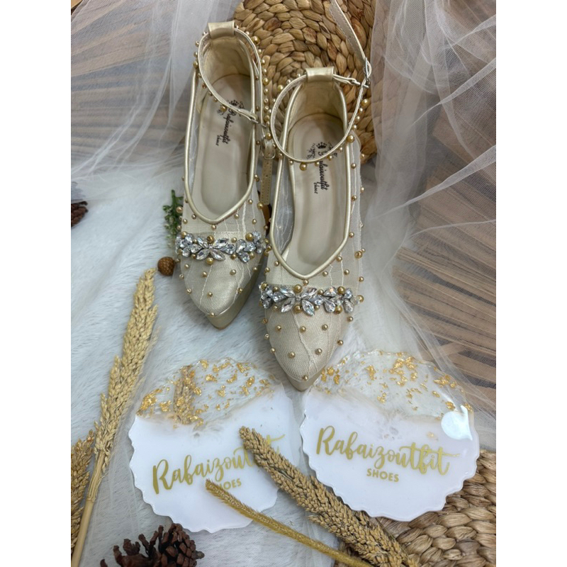 sepatu wedding v merisa gold tali 9cm tahu