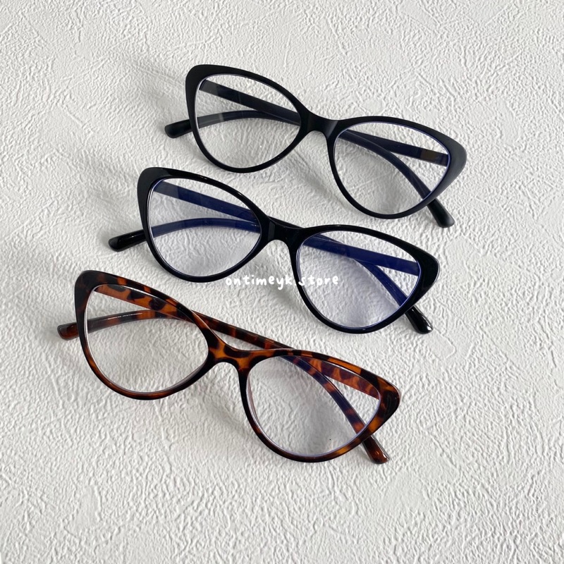 Kacamata Wanita Cat Eye Glasses Black Leopard Tea Grey