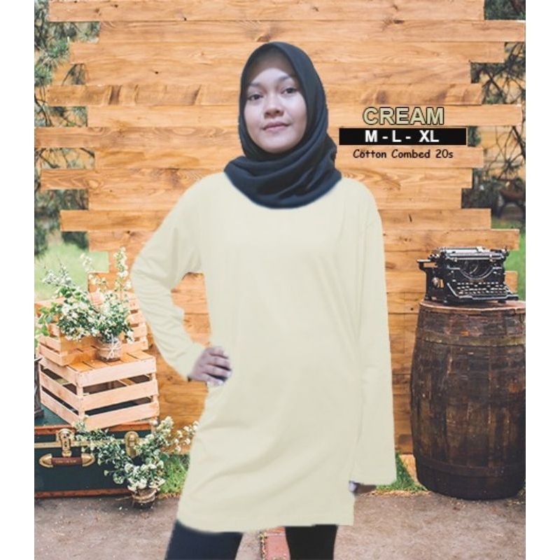 Kaos Polos Tunik Dewasa /Cotton combed 20s - Warna Cream