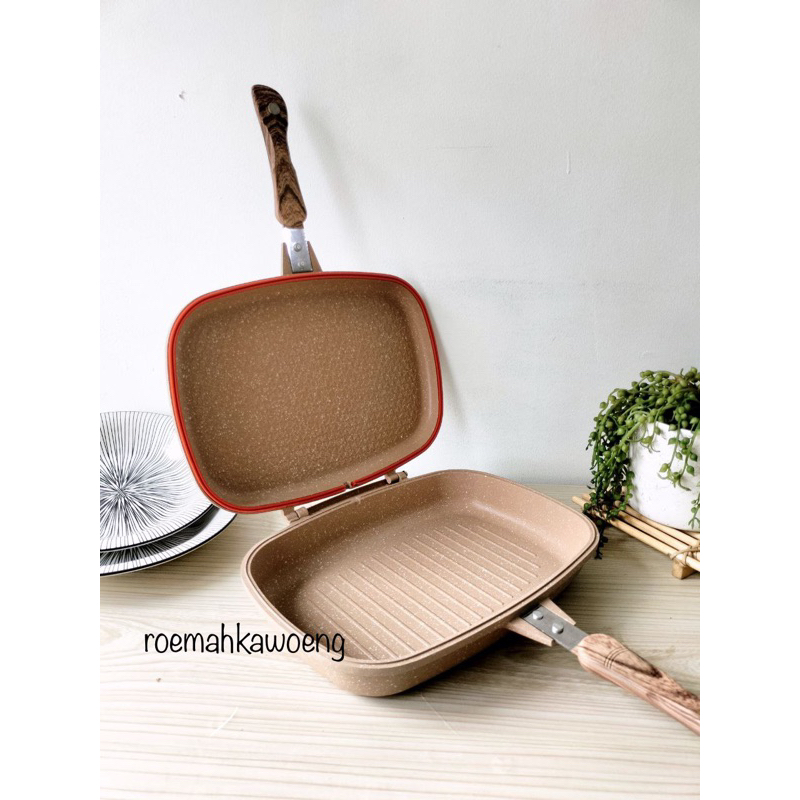 Pero Doa Biogranite Double Grill 32cm / Wajan Grill Panggang Anti Lengket/ single Grillpan 28cm/32cm