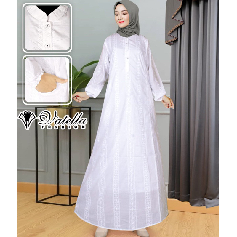 GAMIS KATUN PARIS PUTIH BORDIR || DRESS MUSLIM (01)