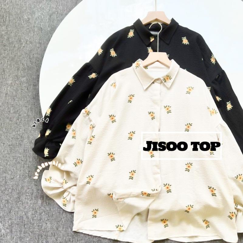 JISOO TOP BLOUSE FLOWER KOREAN LOOK - ATASAN BLOUSE BUNGA BATWING