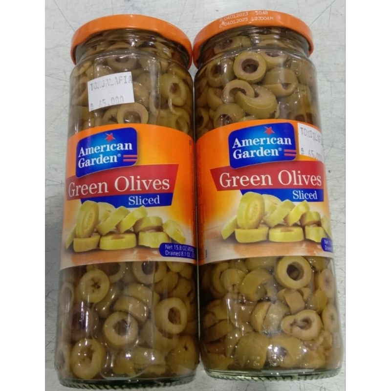 

Buah Zaitun Hijau Irisan / Green Olives Sliced American Garden 450gram