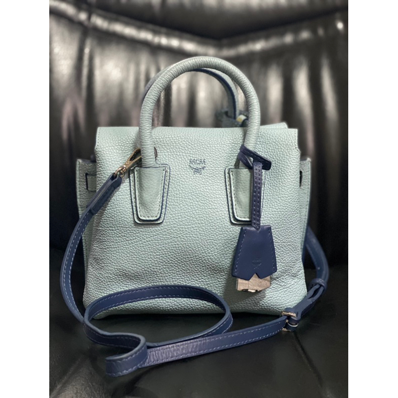 Tas MCM Milla Mini Tote Sky Blue Navy Bag