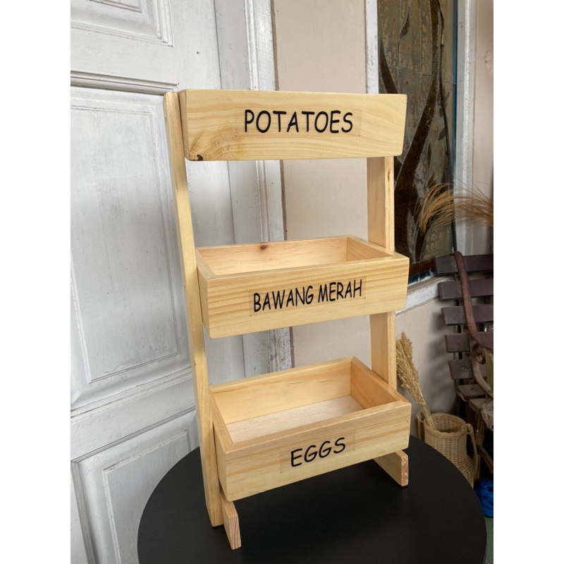 Rak Bawang 3 Susun Rak kayu Bumbu 3 Susun multifungsi
