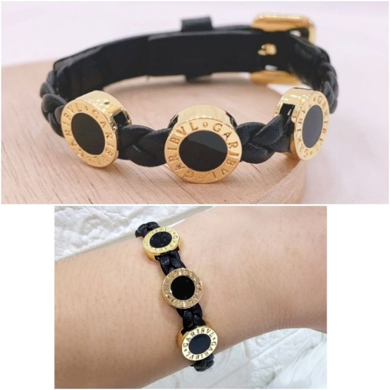 Gelang Kulit Hitam Motif Bvl Gelang kulit kepang Gelang Kulit Mix Titanium  branded band bahan kulit Premium Quality G119