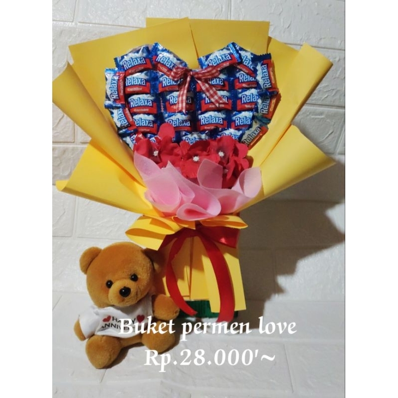 

Buket permen love cantik murah