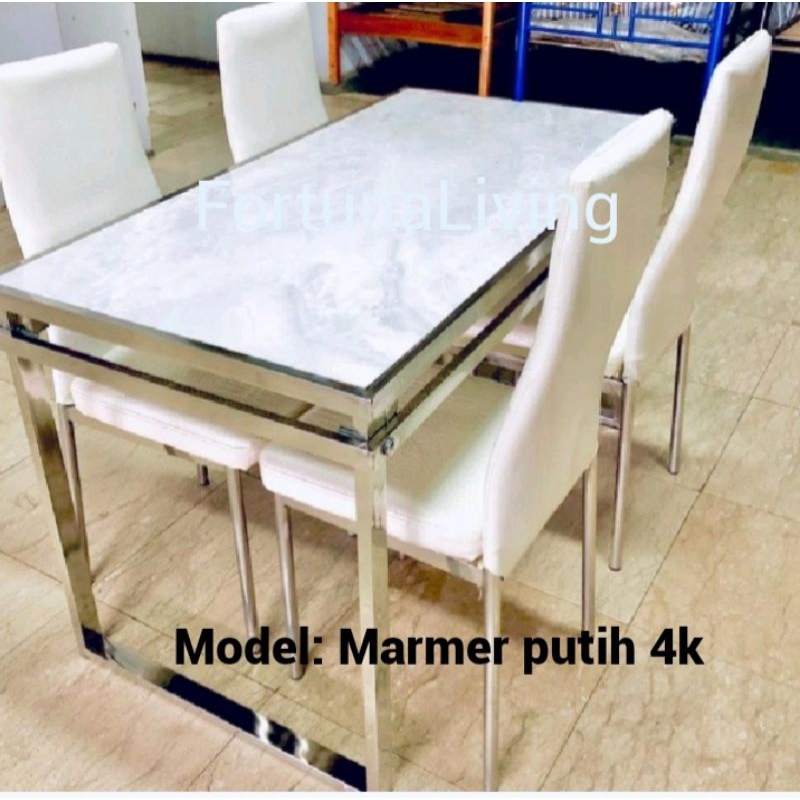 (Free Ongkir Jadetabek) Meja Makan Marmer 4 Kursi Rangka Stainless | Dining Table Minimalis set