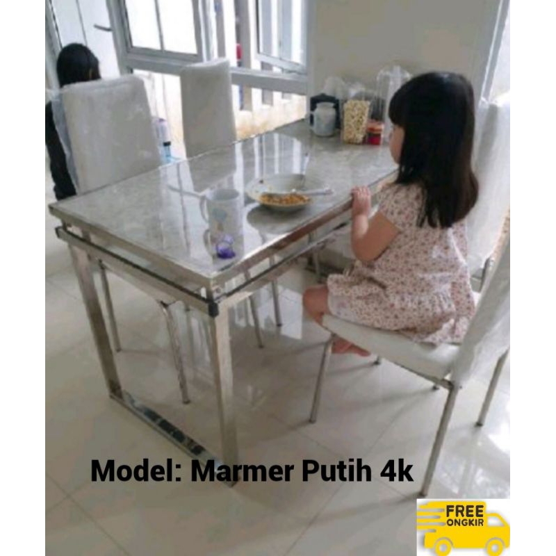 (Free Ongkir Jadetabek) Meja Makan Marmer 4 Kursi Rangka Stainless | Dining Table Minimalis set