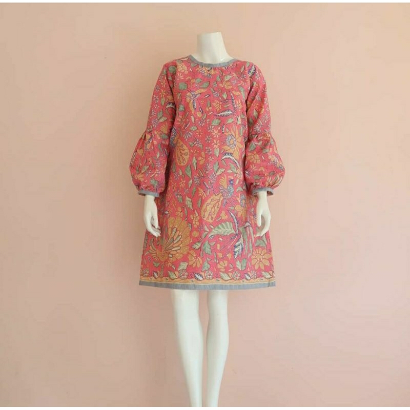 tunik batik lengan balon warna pink