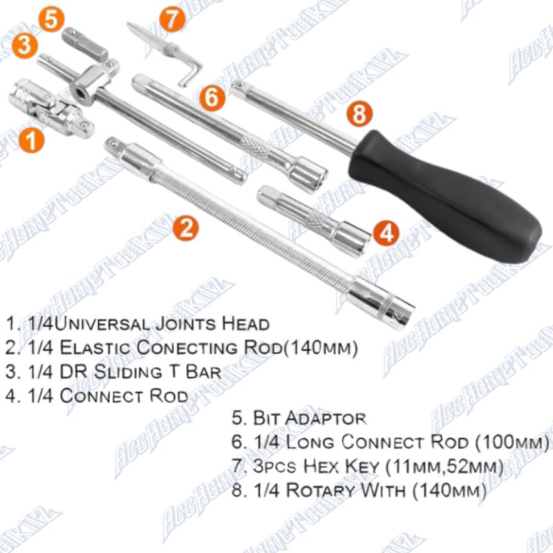 Kunci Socket Tool Kit Ring Pas Full Lengkap Set 1/4&quot; 46pcs Kunci sock Wrench Motor Mobil 46 Pc Stang Ratchet Handle 1/4 Spanner Shock Sok Car Koleksi Komplit Mekanik