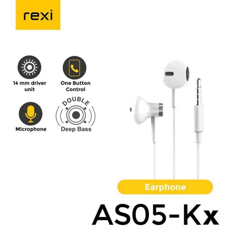 REXI EARPHONE AS05-KX - Headset Headphone Super Bass Microfone Garansi