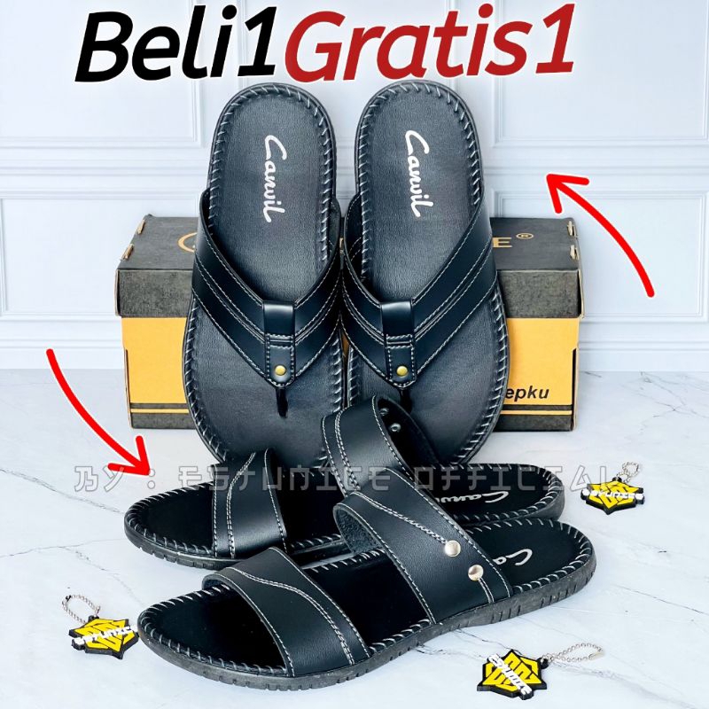 BELI 1 GRATIS 1 SANDAL PRIA KULIT TERLARIS SANDAL JAPIT PRIA SANDAL SLIP.ON PRIA