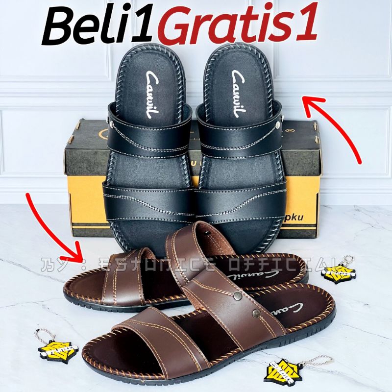 BELI 1 GRATIS 1 SANDAL PRIA KULIT TERLARIS SANDAL JAPIT PRIA SANDAL SLIP.ON PRIA