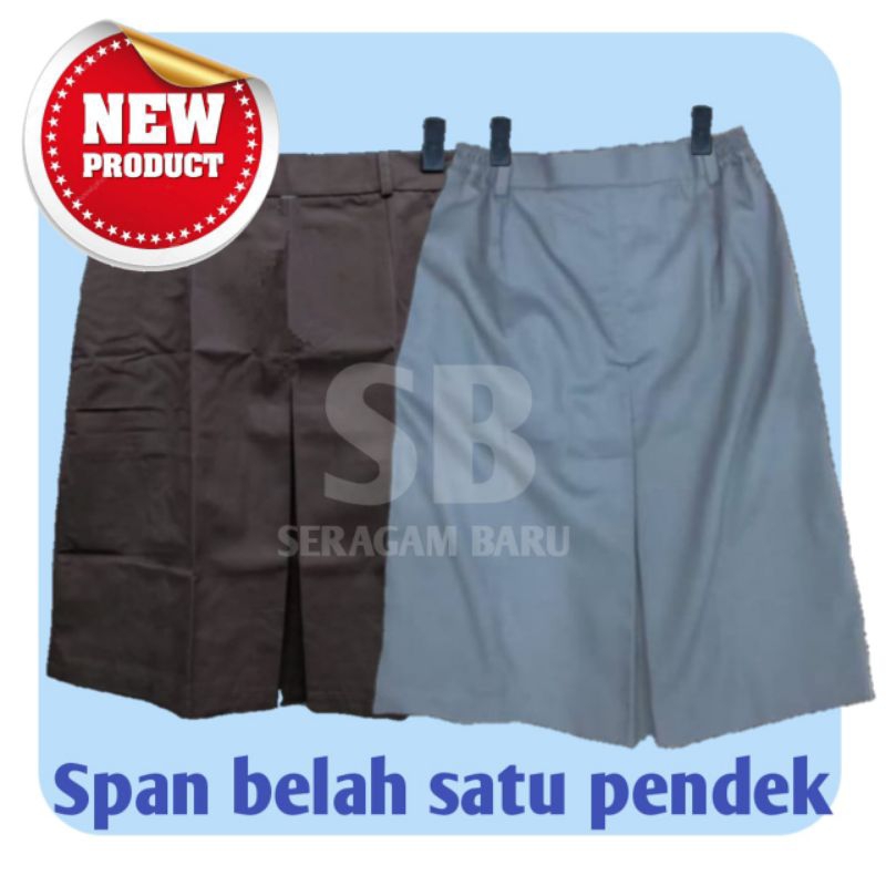 rok span sma pendek abu abu coklat belah satu depan