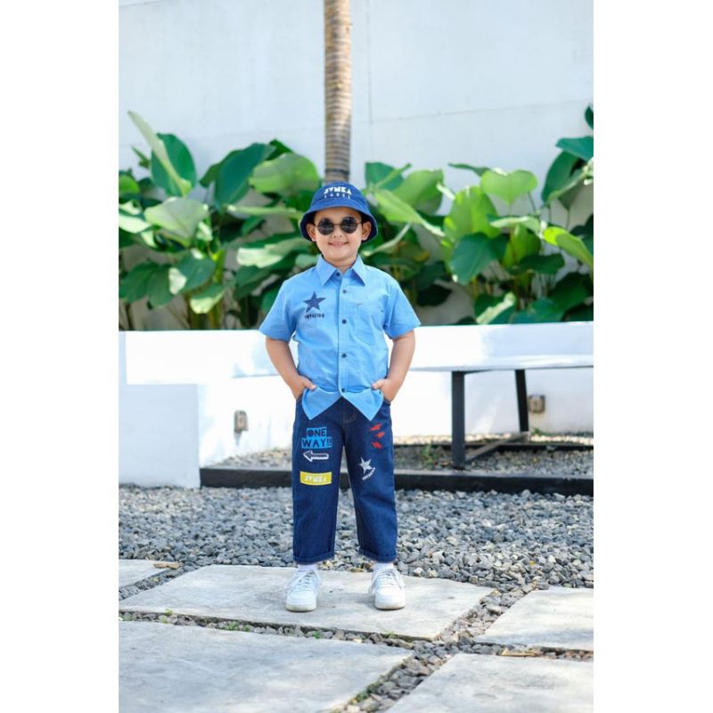 Setelan Anak Suit Denim With Buckethat Jovanka Label