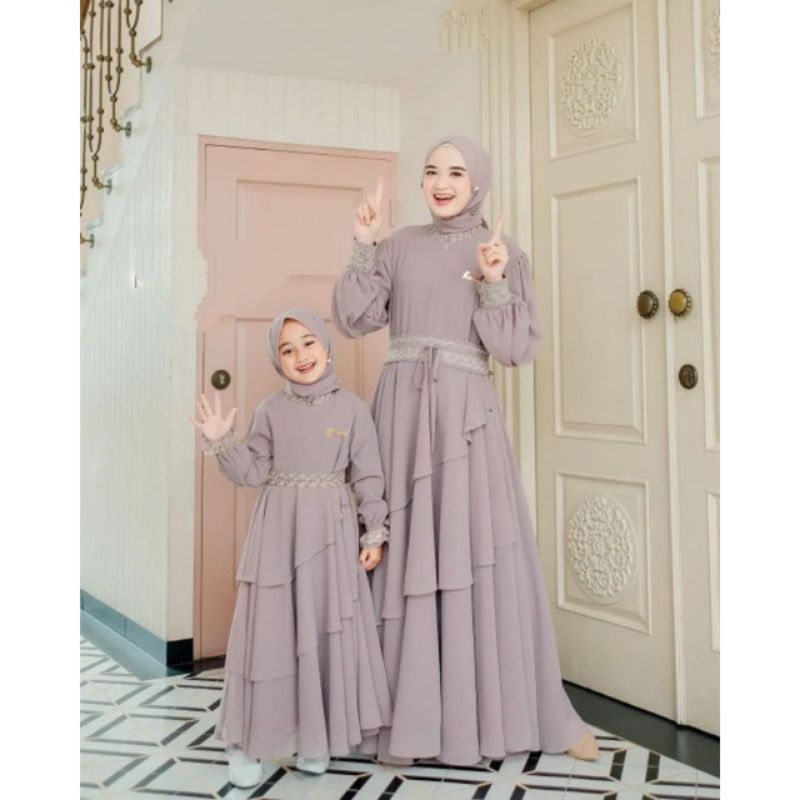UMMI Couple - Baju Gamis Dress Couple Pasangan Ibu Dan Anak Busui Bahan Ceruty Babydoll Premium Ukur