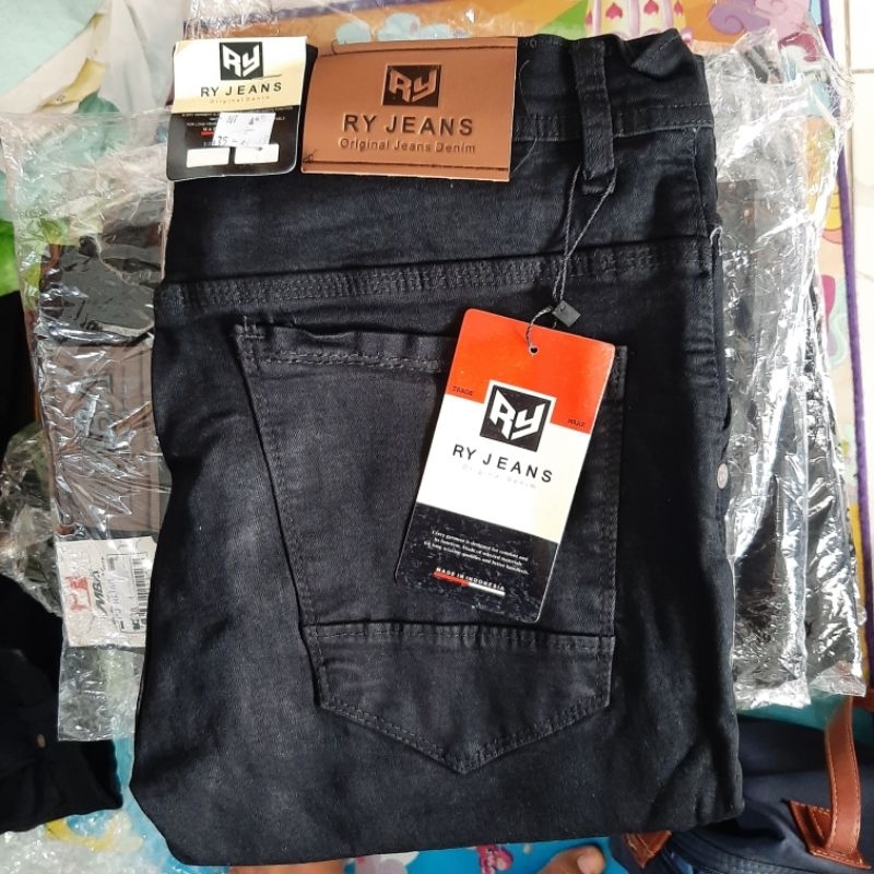 Celana jeans pria celana panjang hitam skinny street jeans hitam pria