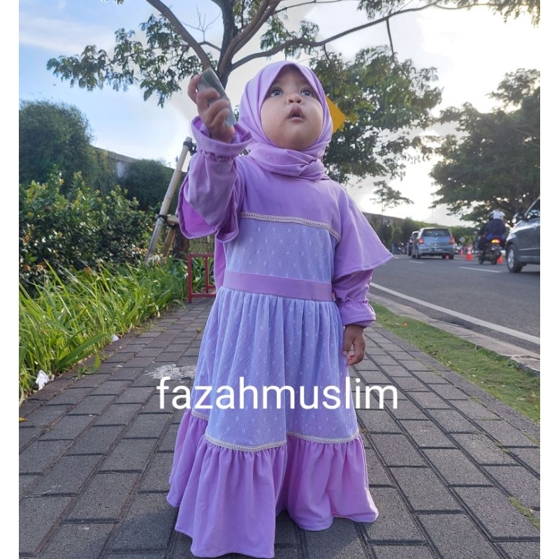 Gamis tille bayi dan anak, Gamis set hijab bayi, gamis pesta, dress muslim bayi, gamis renda bayi, gamis simpel