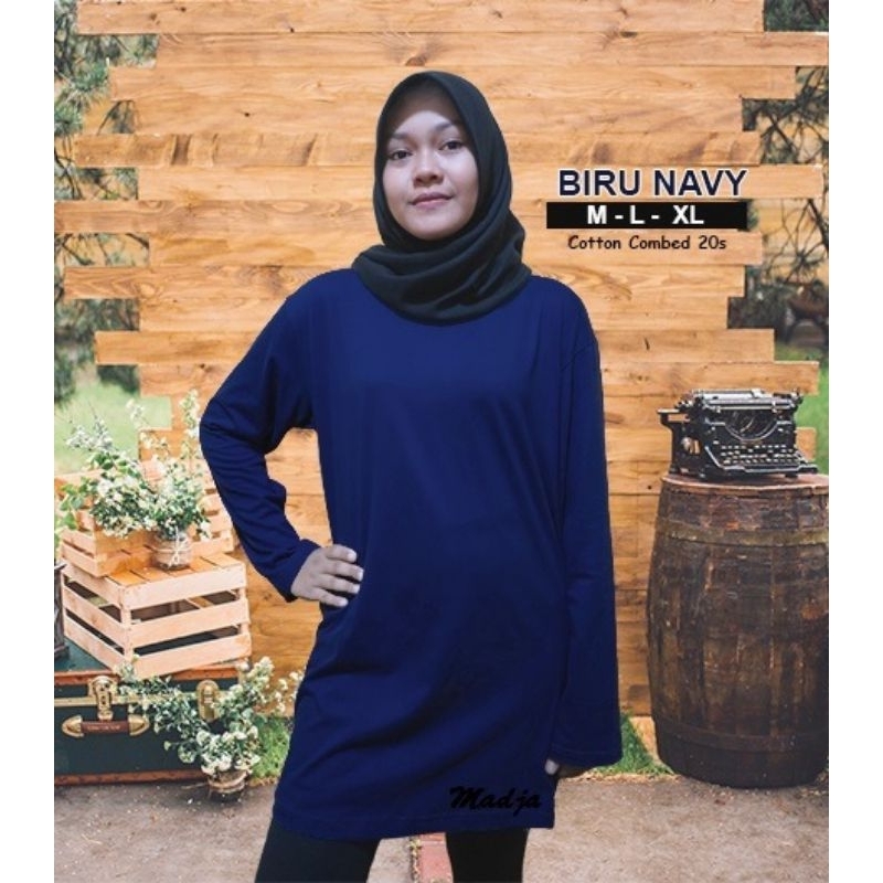 Kaos Polos Tunik Dewasa / kaos polos / Cotton Combed 20s / Warna Biru Navy