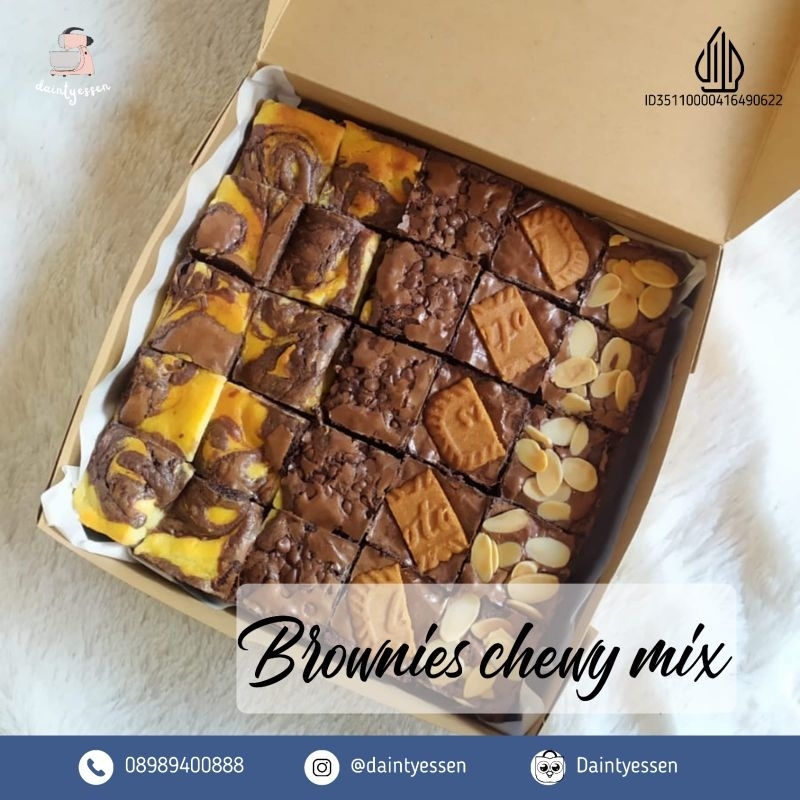Brownies Chewy Panggang Potong Mix terenak Rasa Lotus biscoff, cheese, chocochip, almond