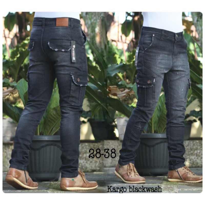 celana cargo jeans big size - celana cargo joger jeans retro - cargo joger jeans - bisa cod