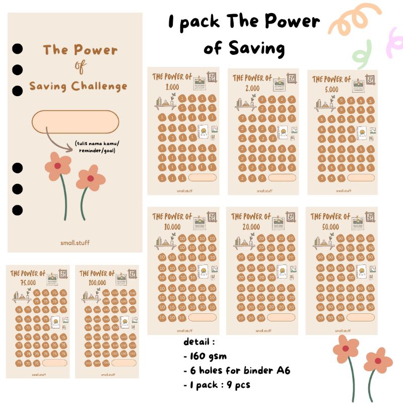 

ISI BINDER A6 THE POWER OF SAVING CHALLENG 1K - 100K SATU PAKET MURAH