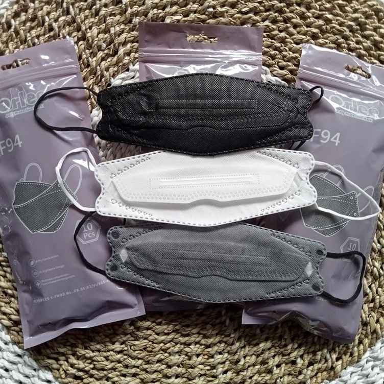 MASKER ORLEE KF94 4PLY EARLOOP ISI 10 ORIGINAL KEMENKES HITAM ABU PUTIH MURAH JOGJA