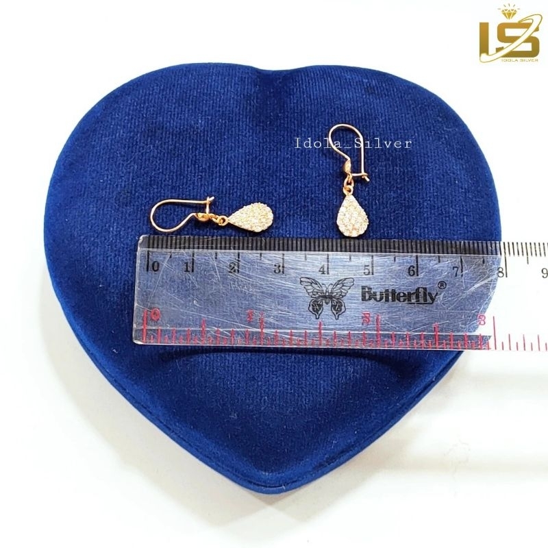 ANTING PERAK ASLI SILVER 925 LAPIS EMAS PUTIH MODEL AGOGO OVAL - PERHIASAN PERAK WANITA