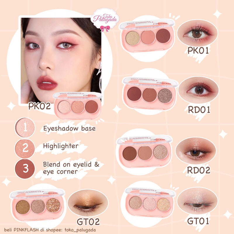 [BISA COD] Pinkflash #PINKGAME 3 Pan Eyeshadow Palette - Pinkflash Eyeshadow 3 Warna - Pinkflash Trio Eyeshadow - Pinkflash Eyeshadow