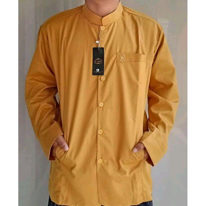 Baju Koko Semijass Haibah Polos Warna Kuning Kunyit Dewasa Jumbo