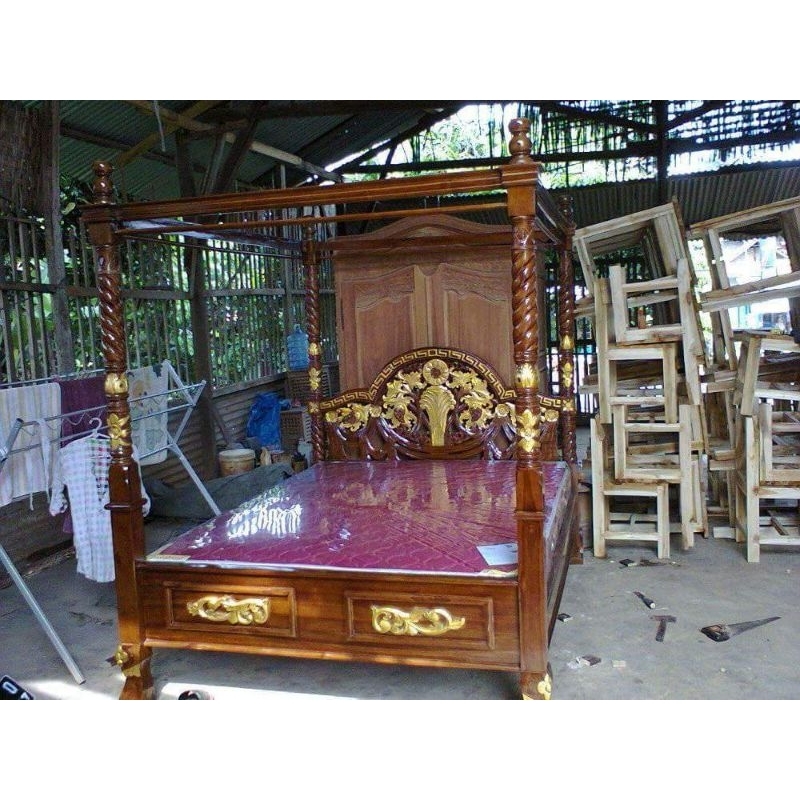 Tempat tidur dipan jati kanopi tirai