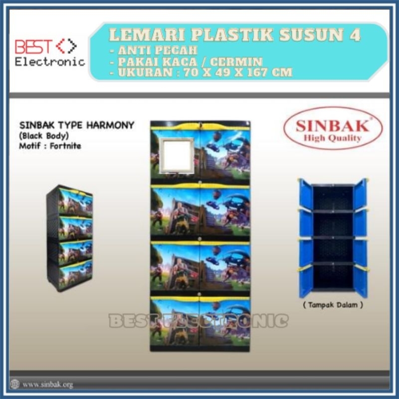 LEMARI PLASTIK SUSUN 4 SINBAK HARMONI LEMARI PAKAIAN MULTIFUNGSI + KUNCI