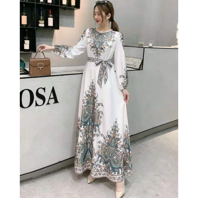 DRESS MOTIF/ DRESS PANJANG IMPOR/ DRESS PANJANG SATIN/ DRESS MUSLIMAH