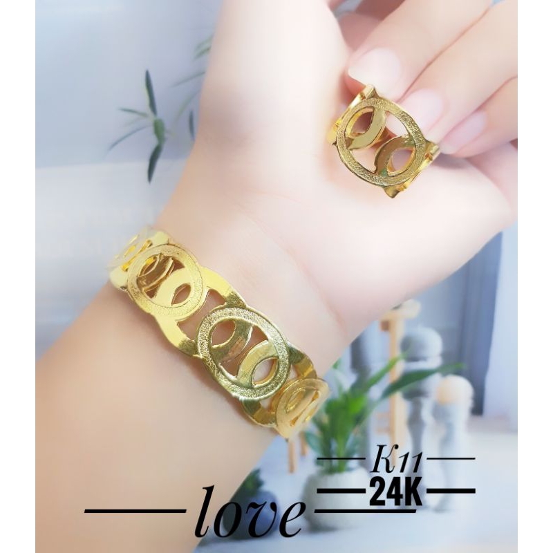 xuping Sepuhan Gelang Set Cincin Gold Lapis Emas  24K Cantik Mewah 2403a1