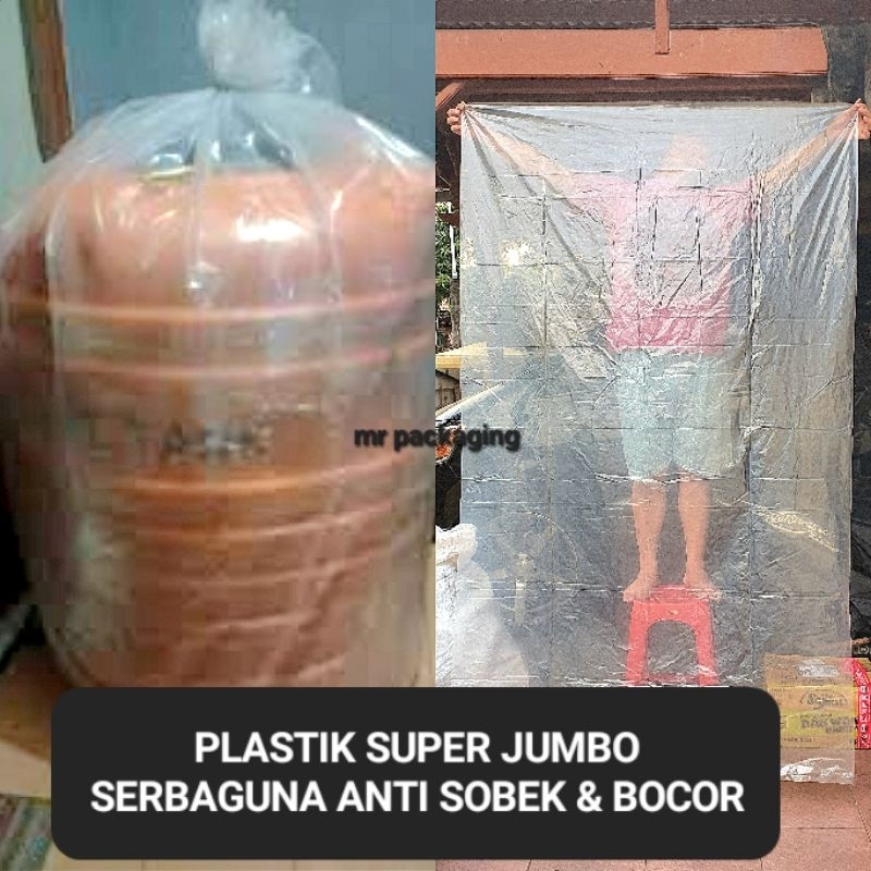 Kantong Kresek TERBESAR 3 METER KUAT TEBAL Plastik PE Bening Transparan Tebal | Kantong Kresek Besar Jumbo | Karung Kuat Baru Anti Sobek | Plastik Buram Jumbo Super Besar Wadah Cover Kasur Jemuran Springbed | UV hidroponik cor bangunan alas atap bocor